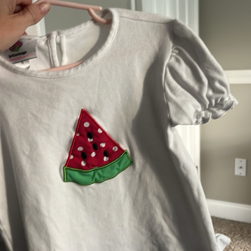 Watermelon 6T shirt with ruffle sleeves and bottom hem 🍉